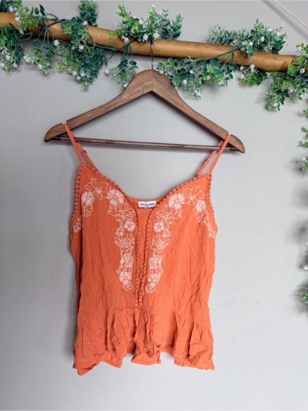 Orange Floral Embroidered Spaghetti Strap Cami
